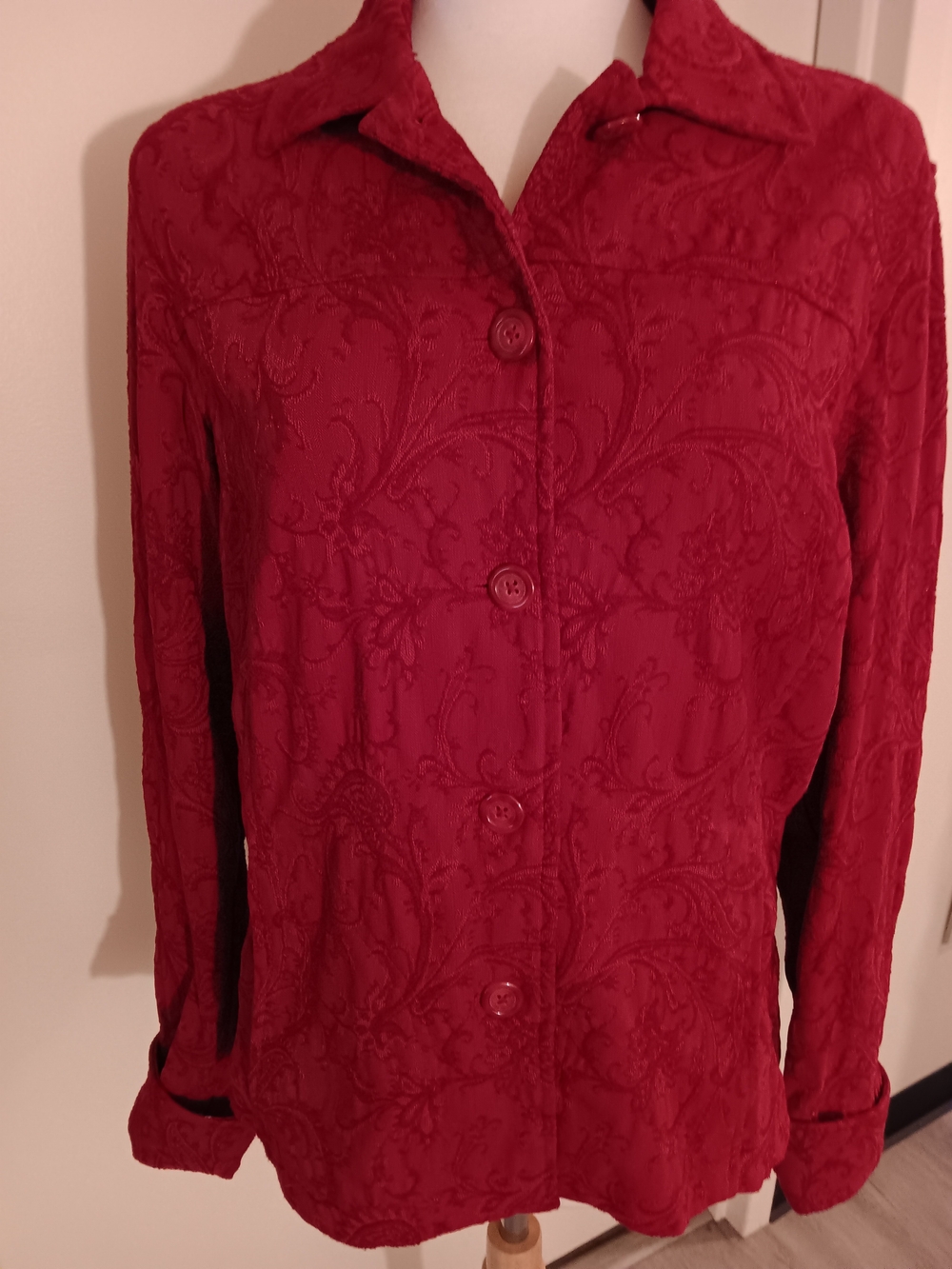 Coldwater Creek Red Textured Button-Down Jacket/Shirt